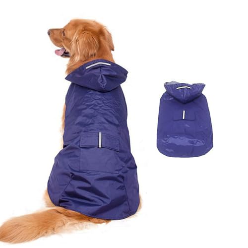 SULIVES Hunde-Regenmantel mit Kapuze und Leine, 100 % wasserdichte, reflektierende Jacke, leichte und atmungsaktive Haustier-Regenbekleidung, verstellbare Passform für mittelgroße und große Hunde, von SULIVES