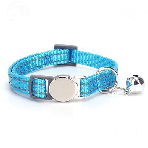 SULIVES Personalisiertes Katzenhalsband mit Namensschild und Glocke, reflektierendes Kätzchenhalsband, Sicherheitsschnalle, verstellbares Kätzchenhalsband, Himmelblau von SULIVES