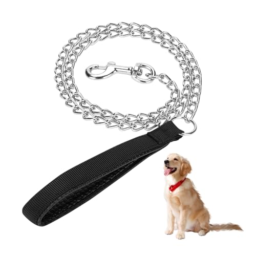 SULIVES Robuste Hundeleinenkette, 120 cm, Hundeleine für große und mittelgroße Hunde, 3 mm dicke Metall-Hundeleine mit bequemem gepolstertem Griff, beißfest und langlebig von SULIVES