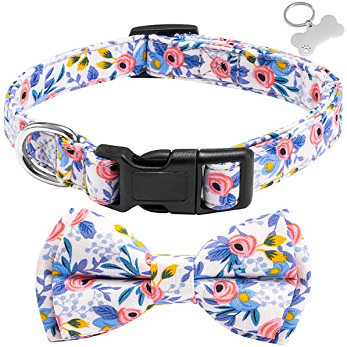 Hundehalsband mit Fliege für kleine, mittelgroße und große Hunde, verstellbare, weiche florale niedliche Welpenhalsbänder mit Kunststoffschnalle, blaue Blume, Größe S von SUMBLIME