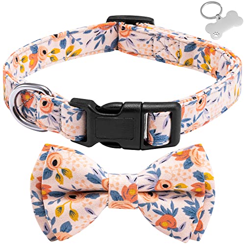 Hundehalsband mit Fliege für kleine, mittelgroße und große Hunde, verstellbare, weiche florale niedliche Welpenhalsbänder mit Kunststoffschnalle, rosa Blume, Größe L von SUMBLIME