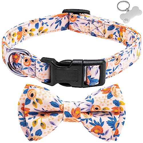 Hundehalsband mit Fliege für kleine, mittelgroße und große Hunde, verstellbare, weiche florale niedliche Welpenhalsbänder mit Kunststoffschnalle, rosa Blume, Größe M von SUMBLIME