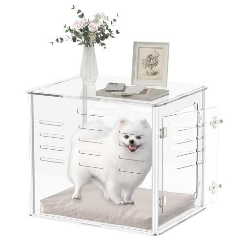 Sumerflos Acryl-Hundekäfig-Möbel – Hundehütte für den Innenbereich für die meisten kleinen Hunde und Katzen, transparent, moderner Beistelltisch, abschließbar, belüftet, 59,9 cm L x 46 cm B x 50,8 cm von SUMERFLOS