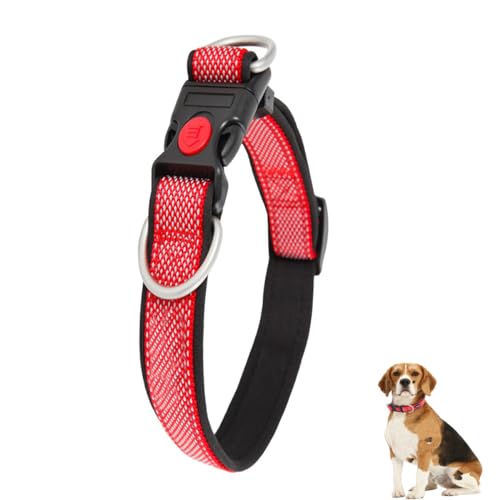 SUMHEN Reflektierendes Nylon-Hundehalsband, verstellbar, weiche Neopren-Polsterung, Haustierhalsband, mit Sicherheitsschnalle für Welpen, kleine und mittelgroße Hunde (XS, Rot) von SUMHEN