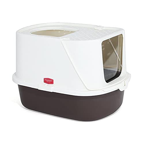 Katzentoilette Bedeckte Wurf Box Große Kapuze □ Katze Wurf Box Geschlossene und abnehmbare Katze Toilette, 57 cm × 43,6 cm × 38,2 cm Katzenklo (Color : Bruin) von SUNESA