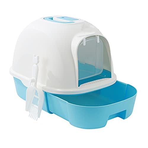 Katzentoilette Katze Wurf Box Dome Schublade Design Wurf Box mit Scoop BEINHALTEN Grosse Kitty Müllkasten Antispritzen Katze Zubehör Katzenklo (Color : Blauw) von SUNESA