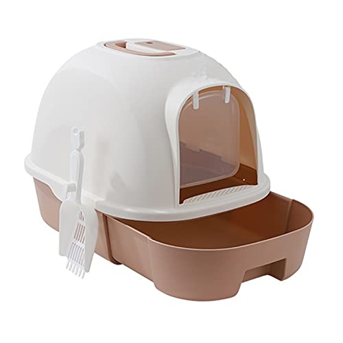 Katzentoilette Katze Wurf Box Dome Schublade Design Wurf Box mit Scoop BEINHALTEN Grosse Kitty Müllkasten Antispritzen Katze Zubehör Katzenklo (Color : Brown-b) von SUNESA