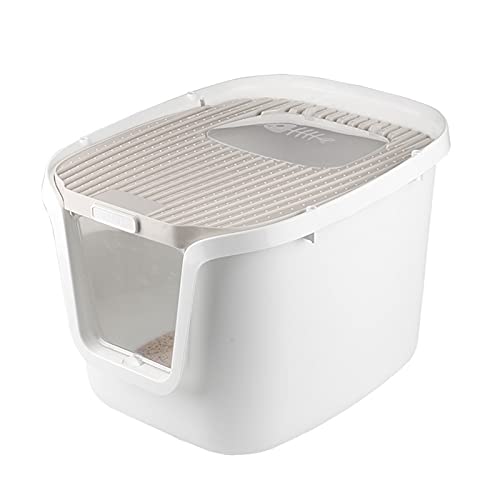 Katzentoilette Katze Wurf Box Top Eintrag Typ Katze Wurf Pfanne mit Katze Wurf Scoop Große Antispritzen Geschlossene Katze Töpfchen Geeignet for 12.5kg Katze Katzenklo (Color : Grigio) von SUNESA