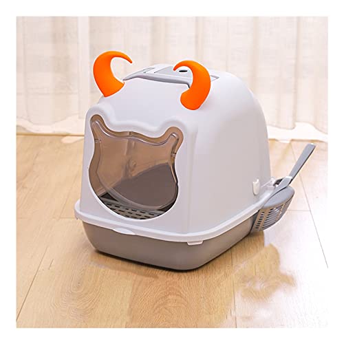 Katzentoilette Katze Wurf Boxpfanne mit Schaufeln und Kapuze Cover Nette Große Katzen Toilette Haustier Kitty Beilige Katze Wurf Box Easy Clean Katzenklo (Color : Grigio) von SUNESA