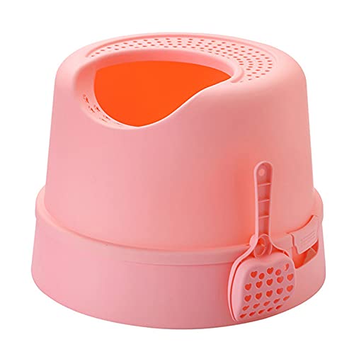 Katzentoilette Top Eingang Katze Wurf Box mit Katze Wurf Scoop spritzwasserfest Multifunktionale Katze Toilette Basis Runde abnehmbare Tablett PP Material Katzenklo (Color : Roze) von SUNESA