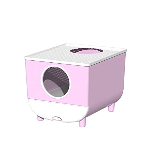 Katzentoilette Vollständig halbgeschlossener Katze Wurf Box Schublade Top-Eintritt Katze-Toiletten-Anti-Sand-Geruch-resistente große Junge einfache Katzen-Wurf-Box-Lieferungen Katzenklo (Color : Roze von SUNESA