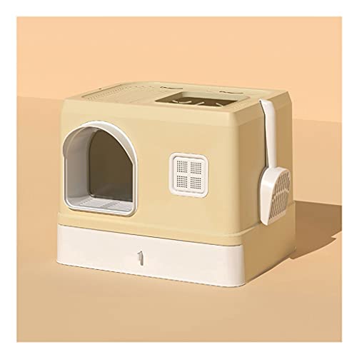 SUNESA Katzentoilette Modische und neuartige Katze Wurf Box Voll geschlossen Große Sand und spritzwassergeschützte Schubladenart Overhead Cat Toilette Katze Zubehör Katzenklo (Color : Geel) von SUNESA