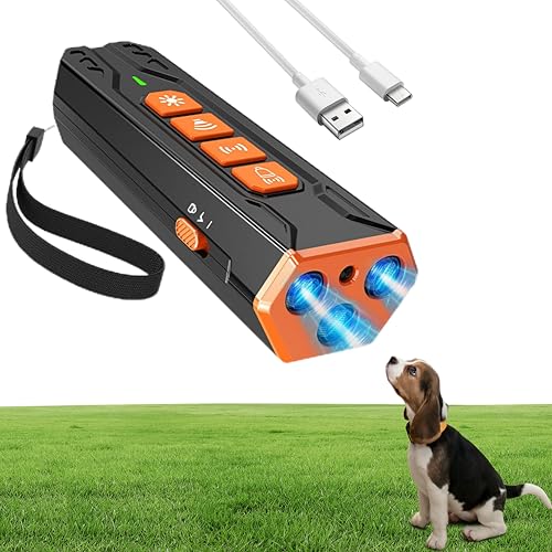 SUNFATT Antibell Ultraschall Gerät, Antibellhalsband Für Hunde, Tragbares erziehungshilfen für Hunde mit 3 Schall Modi, Aufladbar antibell für Hunde mit LED für Training Hunde und hundeschreck. von SUNFATT