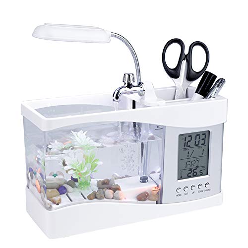 Kleines unterteiltes Aquarium, multifunktional, multifunktional, wiederaufladbar, USB-Aquarium mit Uhrfunktion, LED-Licht (weiß) von SUNFECILI