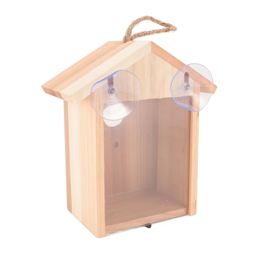 Vogelnistkasten, Fenster, Vogelhaus, Zedernholz, Transparentes Design, Outdoor-Vogelhaus aus Holz mit Saugnapf von SUNFECILI