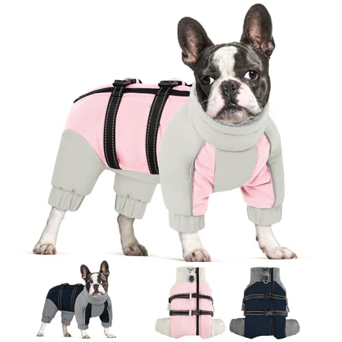 SUNFURA Ganzkörper-Hundemantel für kleine Hunde, warme Fleece-Hundejacke, vierbeinige Hunde-Wintermäntel mit Leinenring, reflektierender Rollkragen-Hunde-Schneeanzug Puffer Dog Schneejacken für kleine von SUNFURA