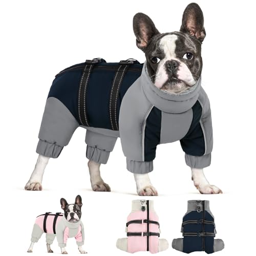 SUNFURA Ganzkörper-Hundemantel für kleine Hunde, warme Fleece-Hundejacke, vierbeinige Hunde-Wintermäntel mit Leinenring, reflektierender Rollkragen-Hunde-Schneeanzug Puffer Dog Schneejacken für kleine von SUNFURA