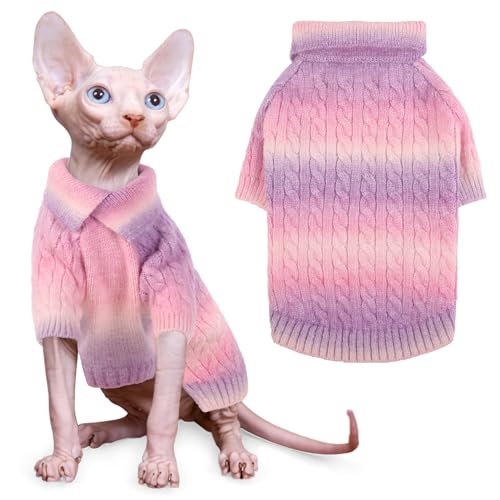 SUNFURA Gradient Hundepullover, Warmer Hund Strickpullover Winter Hundepullover mit Ärmeln, Dicker Welpenpullover Katze Strickwaren für kleine mittelgroße Hunde Mädchen Junge, Rosa XS von SUNFURA