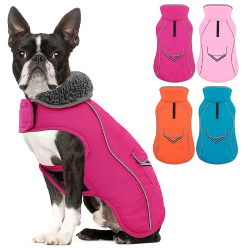 SUNFURA Hunde-Wintermantel, mittelgroße Hundejacke, reflektierende Hundejacke mit Fleecefutter für kaltes Wetter, warme Hundepufferjacke, Rollkragen, Hunde-Schneeanzug mit Loch für die Leine, Größe M, von SUNFURA