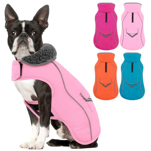 SUNFURA Hunde-Wintermantel, mittelgroße Hundejacke, reflektierende Hundejacke mit Fleecefutter für kaltes Wetter, warme Hundepufferjacke, Rollkragen, Hunde-Schneeanzug mit Loch für die Leine, für von SUNFURA