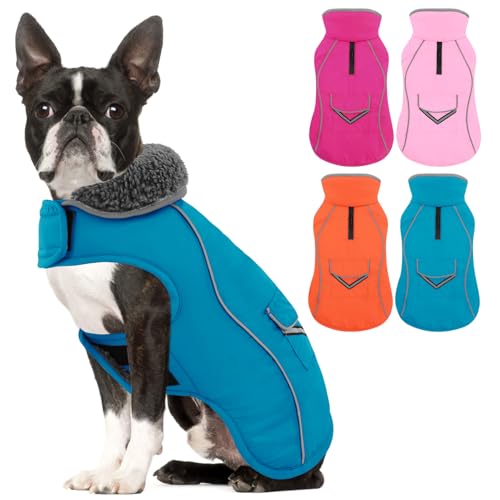 SUNFURA Hunde-Wintermantel, mittelgroße Hundejacke, reflektierende Hundejacke mit Fleecefutter für kaltes Wetter, warme Hundepufferjacke, Rollkragen, Hunde-Schneeanzug mit Loch für die Leine, für von SUNFURA