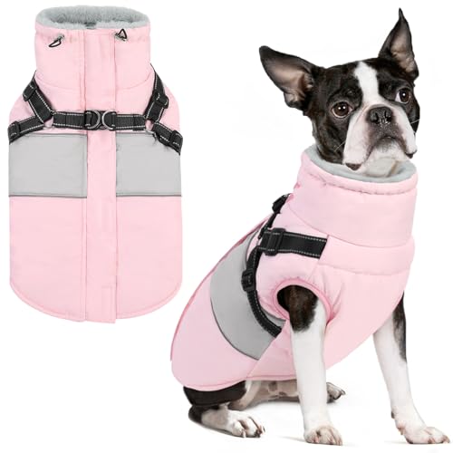 SUNFURA Hunde-Wintermantel, wasserdichte Hundejacke, Hundemantel mit Geschirr für mittelgroße Hunde, Jungen, Mädchen, reflektierendes Fleece gefüttert, Schnee-Jacke, Haustierpullover für Mops, Jack von SUNFURA