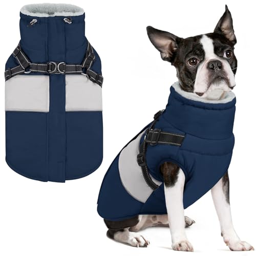 SUNFURA Hunde-Wintermantel, wasserdichte Hundejacke, Hundemantel mit Geschirr für mittelgroße Hunde, Jungen, Mädchen, reflektierendes Fleece gefüttert, Schnee-Jacke, Haustierpullover für Mops, Jack von SUNFURA