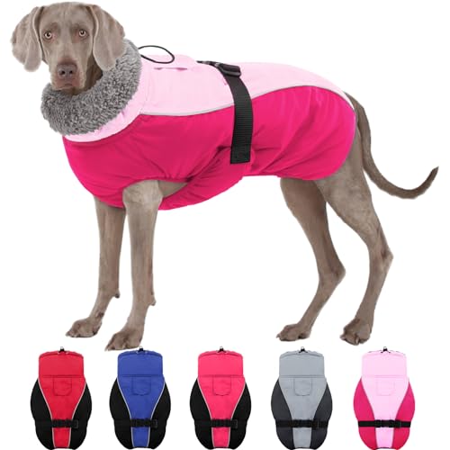 SUNFURA Hundemantel für kaltes Wetter, Rollkragen, winddicht, wasserdicht, Hunde-Winterjacke, Outdoor-Haustierweste mit warmem Fleece gefüttert und Pelzhohem Kragen, reflektierend, dicke Hundekleidung für kleine, mittelgroße und große Hunde von SUNFURA