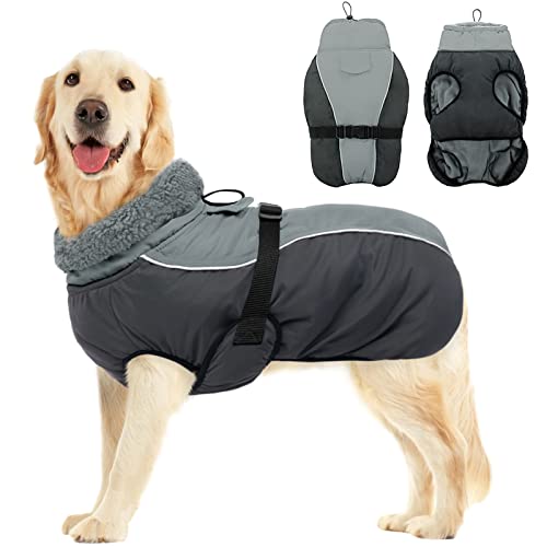 SUNFURA Hundemantel für kaltes Wetter, Rollkragen, winddicht, wasserdichte Hunde-Winterjacke, Outdoor-Haustierweste mit warmem Fleece gefüttert und Fell-hohem Kragen, reflektierende dicke Hundekleidung für kleine, mittelgroße und große Hunde von SUNFURA