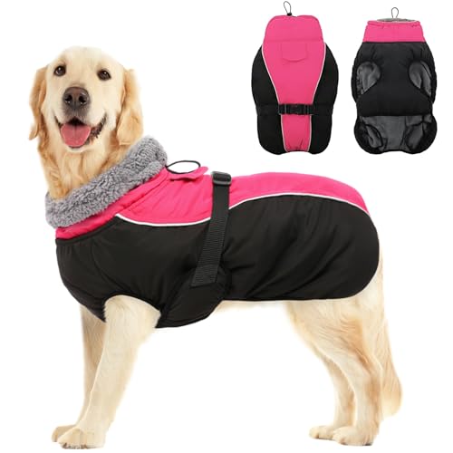 SUNFURA Hundemantel für kaltes Wetter, reflektierend, winddicht, Winterjacke, Kleidung mit warmem Fleecefutter und Pelz, hoher Kragen für kleine, mittelgroße und große Hunde, Outdoor-Weste mit Leine von SUNFURA