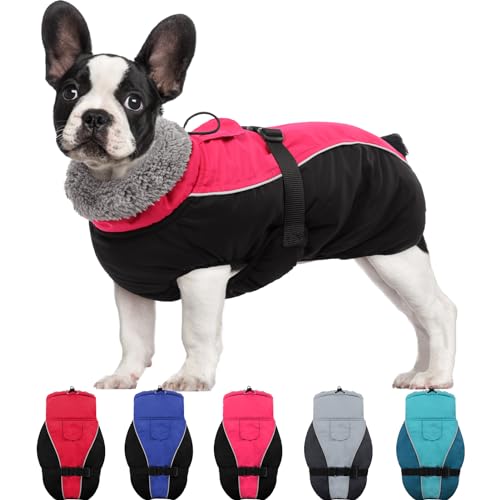 SUNFURA Hundemantel für kaltes Wetter, reflektierend, winddicht, Winterjacke, Kleidung mit warmem Fleecefutter und Pelz, hoher Kragen für kleine, mittelgroße und große Hunde, Outdoor-Weste mit Leine von SUNFURA