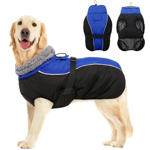 SUNFURA Hundemantel für kaltes Wetter, reflektierend, winddicht, Winterjacke, Kleidung mit warmem Fleecefutter und Pelz, hoher Kragen für kleine, mittelgroße und große Hunde, Outdoor-Weste mit Leine von SUNFURA