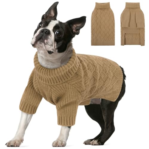 SUNFURA Hundepullover, mittelgroßer Hundepullover für Herbst und Winter, Fleece-Hundepullover, Weihnachtspullover für den Urlaub, warmer Rollkragen-Strick für Französische Bulldogge, Boston Terrier, von SUNFURA