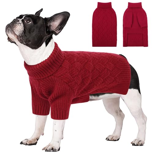 SUNFURA Hundepullover, mittelgroßer Hundepullover für Herbst und Winter, Fleece-Hundepullover, Weihnachtspullover für den Urlaub, warmer Rollkragen-Strick für Französische Bulldogge, Boston Terrier, von SUNFURA