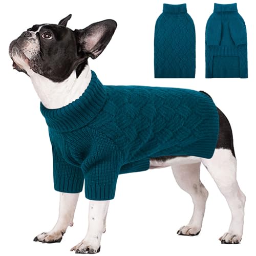 SUNFURA Hundepullover, mittelgroßer Hundepullover für Herbst und Winter, Fleece-Hundepullover, Weihnachtspullover für den Urlaub, warmer Rollkragen-Strick für Französische Bulldogge, Boston Terrier, von SUNFURA