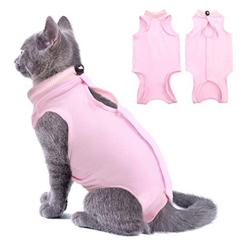 SUNFURA Katzen-Rehabilitationsanzug für Bauchwunden nach Operationen, professioneller, E-Collar Alternative Haustier Angst Weste Shirt Shirt Anti Lecken (M, Pink) von SUNFURA