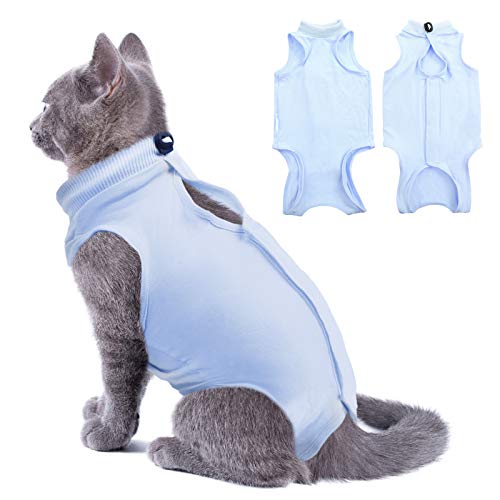 SUNFURA Katzen-Rehabilitationsanzug für Bauchwunden nach Operationen, professioneller, E-Collar Alternative Haustier Angst Weste Shirt Shirt Anti Lecken (M, blau) von SUNFURA