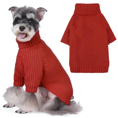 SUNFURA Pullover für kleine Hunde, Katzen, Weihnachtspullover, Rollkragen, XS, gestrickt, Strickwaren für Hunde, Mädchen, Jungen, Herbst-Hundepullover, Haustier-Sweatshirt für Yorkie, Chihuahua, Rot, von SUNFURA