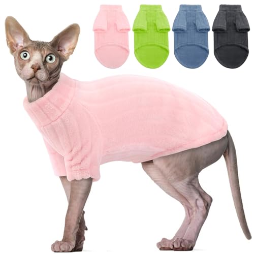 SUNFURA Pullover für Katzen, haarloser Sphynx-Katzenpullover, Kätzchenpullover mit Ärmeln, warmer und weicher Katzen-Pyjama, Fleece, Katzen-Sweatshirt, Jumpsuit, Rollkragen-Katzenkleidung für Herbst von SUNFURA