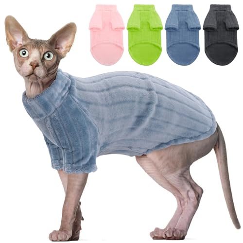 SUNFURA Pullover für Katzen, haarloser Sphynx-Katzenpullover, Kätzchenpullover mit Ärmeln, warmer und weicher Katzen-Pyjama, Fleece, Katzen-Sweatshirt, Jumpsuit, Rollkragen-Katzenkleidung für Herbst von SUNFURA