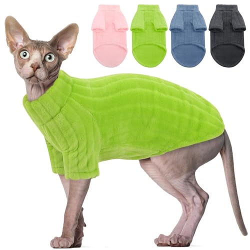 SUNFURA Pullover für Katzen, haarloser Sphynx-Katzenpullover, Kätzchenpullover mit Ärmeln, warmer und weicher Katzen-Pyjama, Fleece, Katzen-Sweatshirt, Jumpsuit, Rollkragen-Katzenkleidung für Herbst von SUNFURA