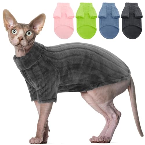 SUNFURA Pullover für Katzen, haarloser Sphynx-Katzenpullover mit Ärmeln, warmer und weicher Katzen-Pyjama, Fleece, Katzen-Sweatshirt, Jumpsuit, Rollkragen-Katzenkleidung für Herbst und Winter, Grau, von SUNFURA