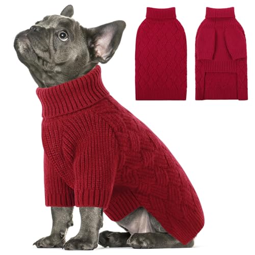 SUNFURA Pullover für kleine Hunde, Rollkragenpullover für kaltes Wetter, Strickwaren für Weihnachten, Thanksgiving, Haustier-Winter, Strick-Sweatshirt, Mops, Dackel, für Jungen, Mädchen, Hunde, Rot, von SUNFURA