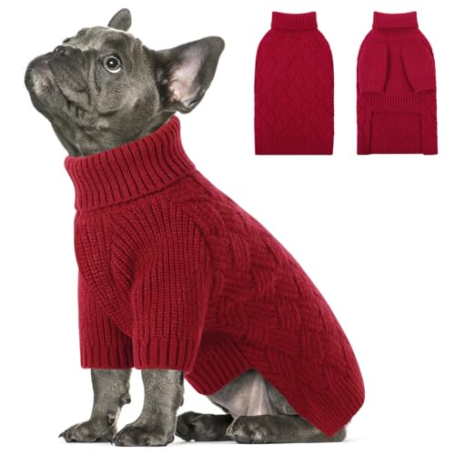 SUNFURA Pullover für kleine Hunde, Rollkragenpullover für kaltes Wetter, Strickwaren für Weihnachten, Thanksgiving, Haustier-Winter, Strick-Sweatshirt, Mops, Dackel, für Jungen, Mädchen, Hunde, Rot, von SUNFURA