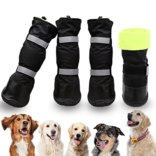 SUNFURA Regenstiefel für Hunde mit warmem Fleece, Hundeschuhe mit reflektierenden Riemen und robuster Sohle, Haustier Schneestiefel Winter Pfotenschutz für Outdoor Laufen & Wandern von SUNFURA