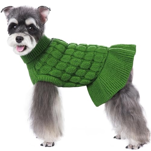 SUNFURA Rollkragenpullover für Hunde, warme Hundestrickwaren, Welpen, Strickpullover für kleine mittelgroße Hunde Mädchen Junge, kaltes Wetter, Hunde-Winterpullover, niedlicher Katzenpullover, Grün, von SUNFURA