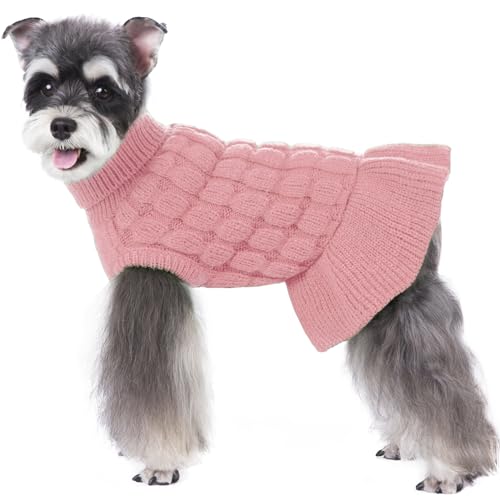 SUNFURA Rollkragenpullover für Hunde, warme Hundestrickwaren, Welpen, Strickpullover für kleine mittelgroße Hunde Mädchen Junge, kaltes Wetter, Hunde-Winterpullover, niedlicher Katzenpullover, Rosa, von SUNFURA