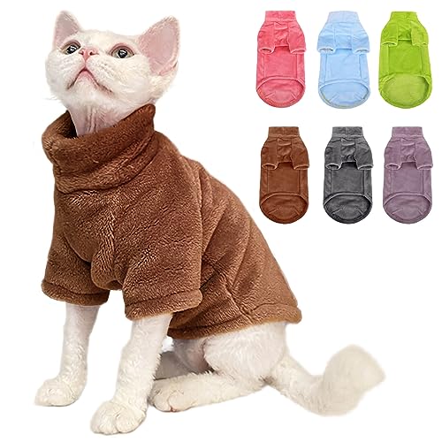 SUNFURA Rollkragenpullover für Katze, Kätzchen, Fleece, Winterpullover, Weste, Katze, gemütlich, weicher Schlafanzug mit Ärmeln für Welpen, Katzen, Haustier warm und Overall für kaltes Wetter, Braun, von SUNFURA