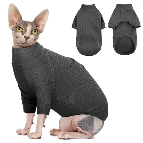 SUNFURA Sphynx Cats Shirt Hairless Cat Sweater for Cats Only for Cats Turtleneck Cat T-Shirts Stretchy Sweater with Sleeves, Soft Kitten Pullover Pajamas Breathable Jumpsuit for All Season, Grey L von SUNFURA