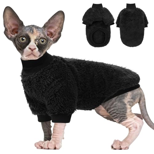 SUNFURA Sphynx Katzenpullover, haarloser Rollkragenpullover für Katzen, nur für Katzen, warmer und weicher Katzen-Pyjama, Shirt mit Ärmeln, Haustier-Winterkleidung, Fleece-Overall für Katzen, Welpen, von SUNFURA